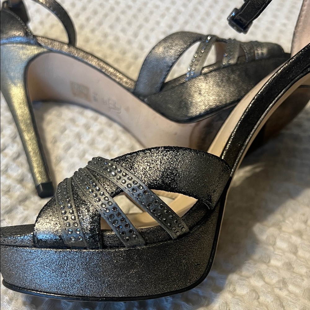 Pelle Moda Metallic Black Strappy Heels - Picture 6 of 9